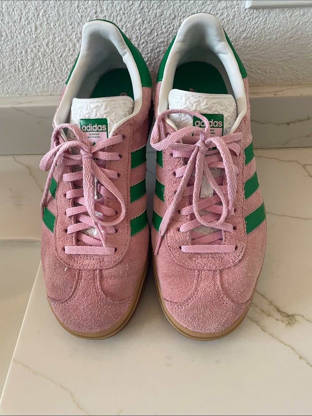 adidas Pink Suede Sneakers with Green Stripes